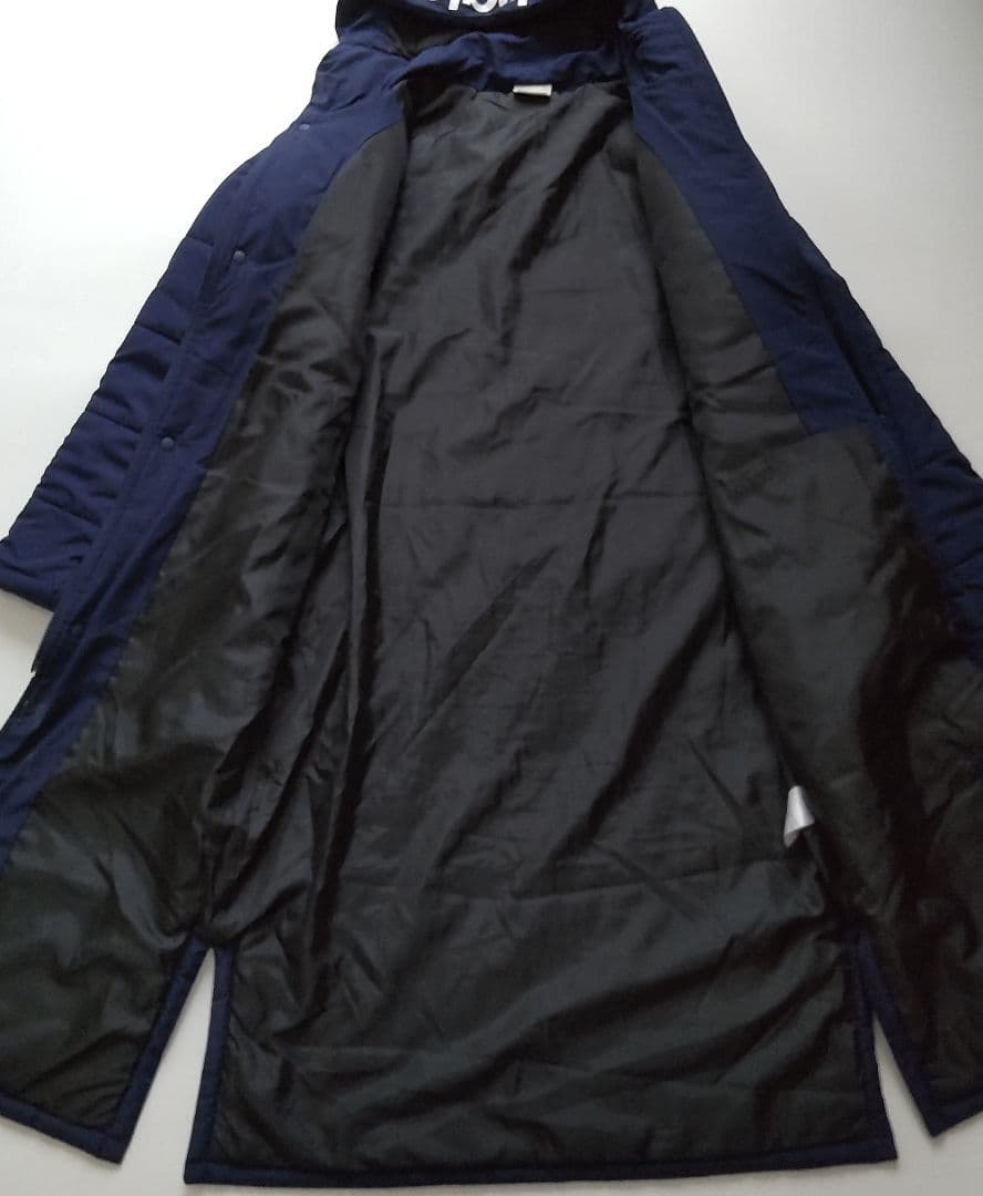 美品 ニューバランス フード ロゴ ロング ベンチコート ジャケット ネイビーM