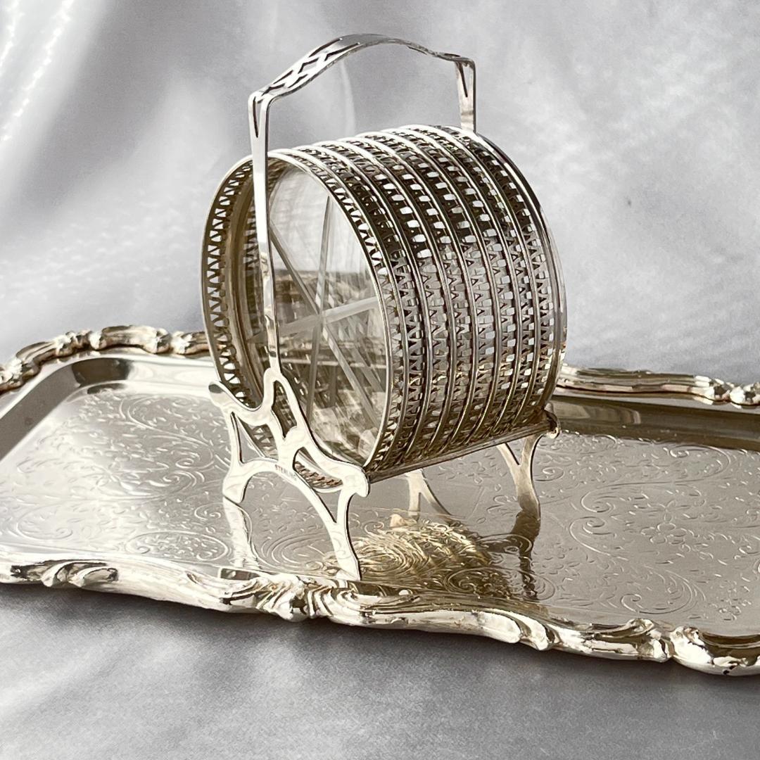 【純銀/ガラス】ワイングラスコースター 8枚 / ホルダー スターリング