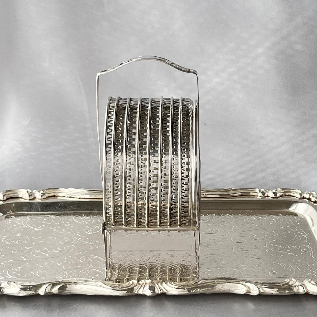 【純銀/ガラス】ワイングラスコースター 8枚 / ホルダー スターリング