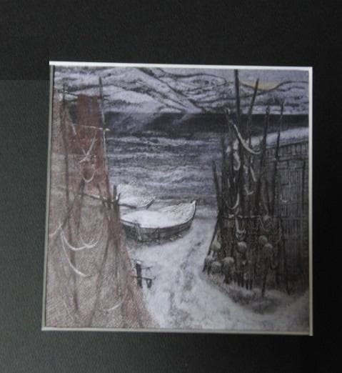 大矢十四彦、【雪の浜】、希少な額装用画集より、状態良好、新品額装付