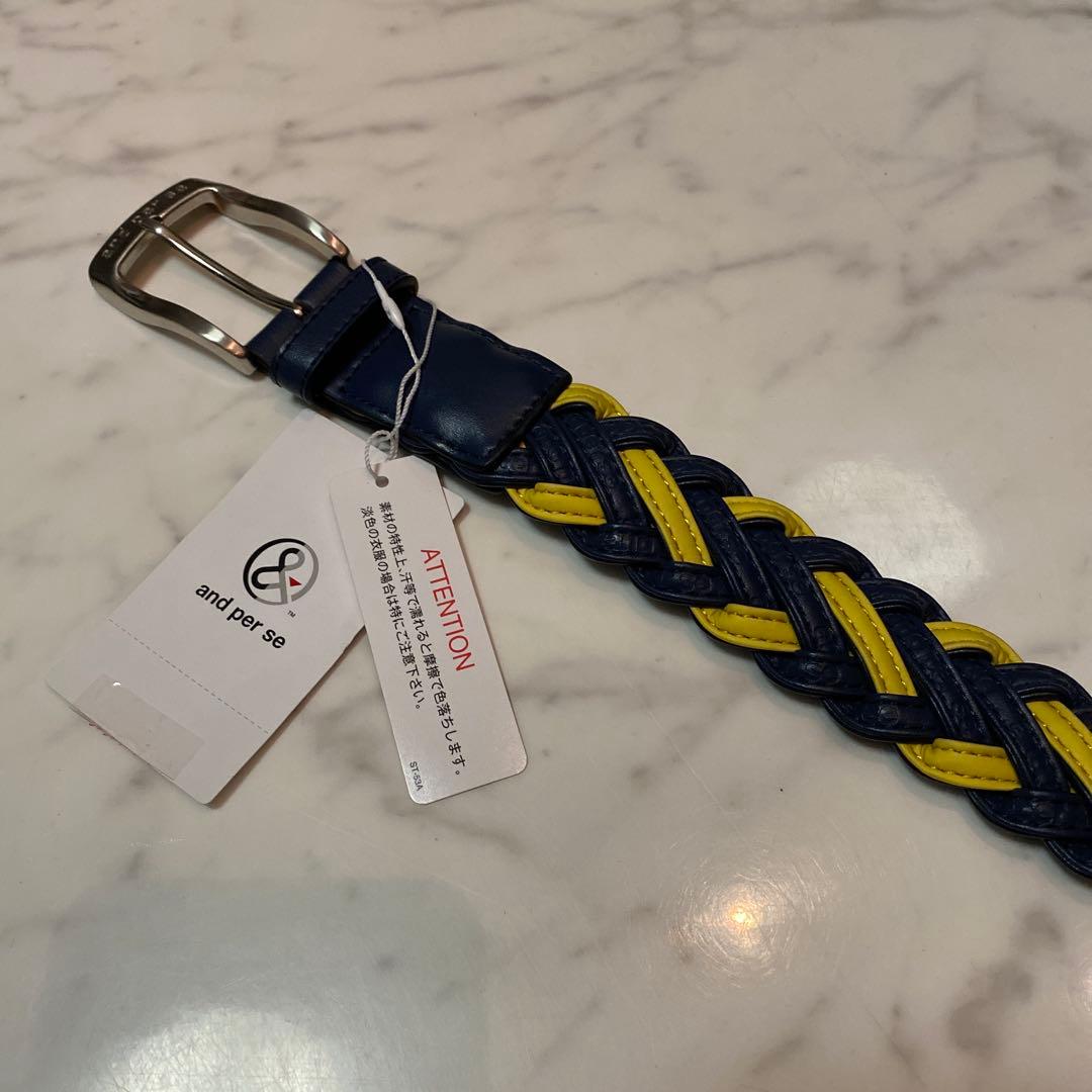 新品タグ付き　アンパスィ　ゴルフ　ベルト　メンズ　メッシュベルト　編み込み