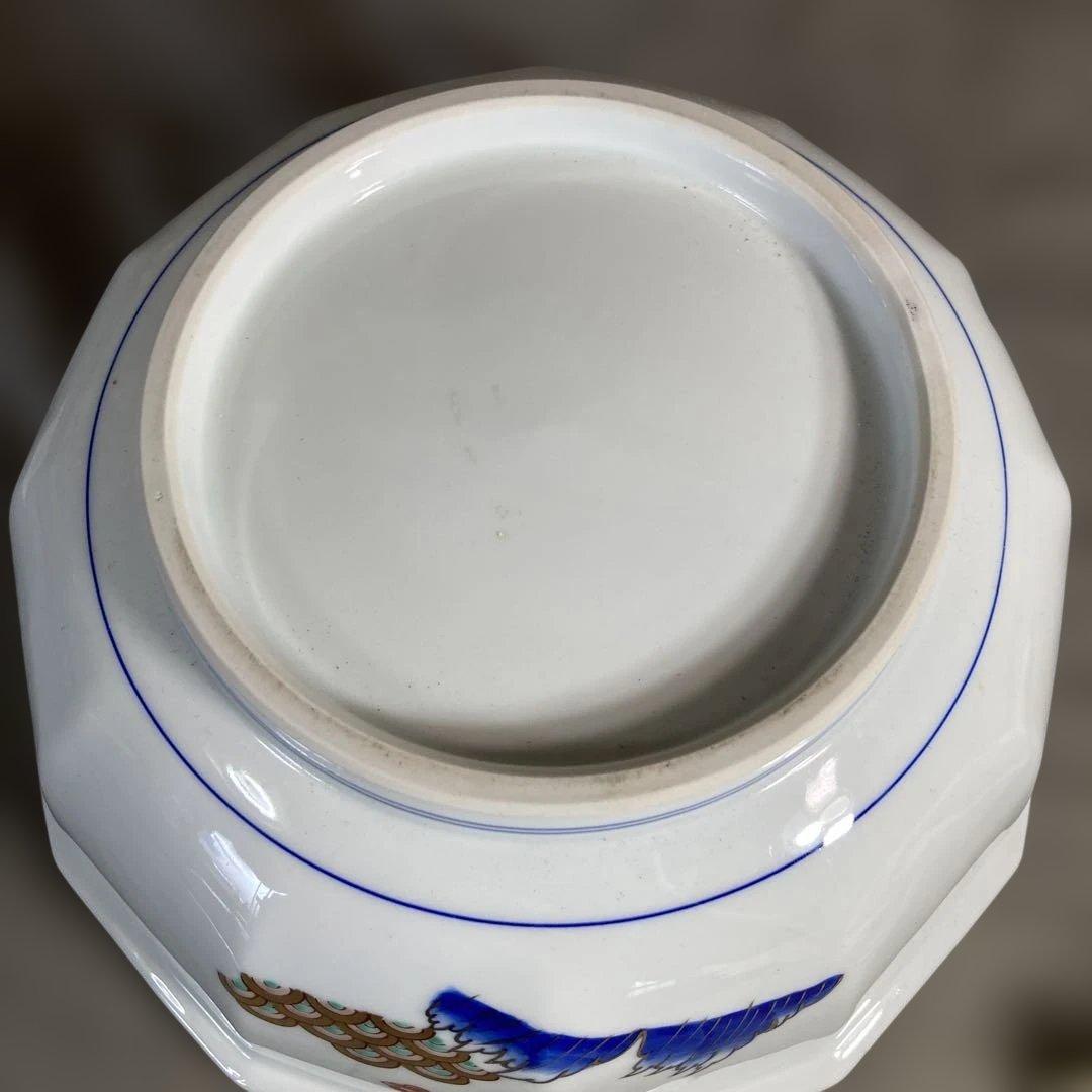 【古伊万里文】古伊万里の伝統　日本の名窯　染錦六方割富士波蝶山水絵　十二角大深鉢