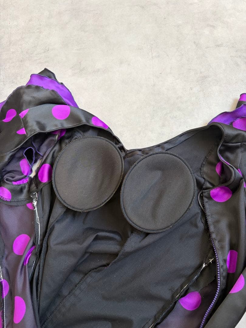 フラメンコ 衣装 フロッキー水玉模様 二重 大判フリル ワンピース ドレス