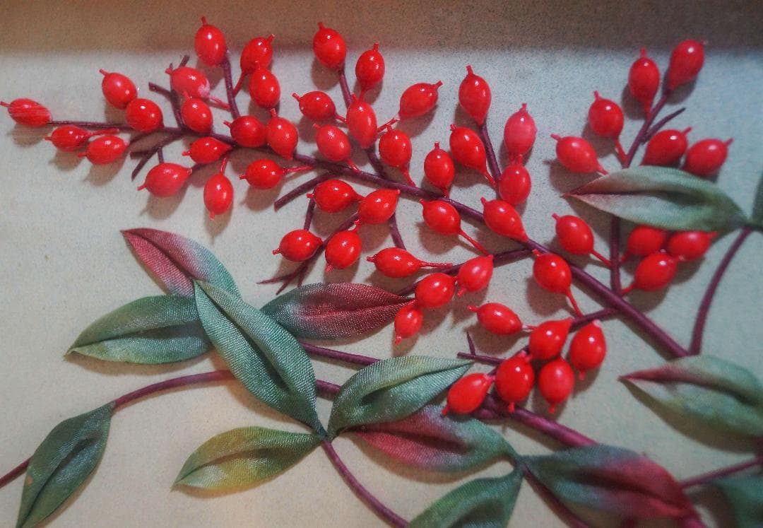 茶道具 二曲屏風 貼り絵『丹頂鶴花鳥図』 日本画 絵画 屏風★時代物★