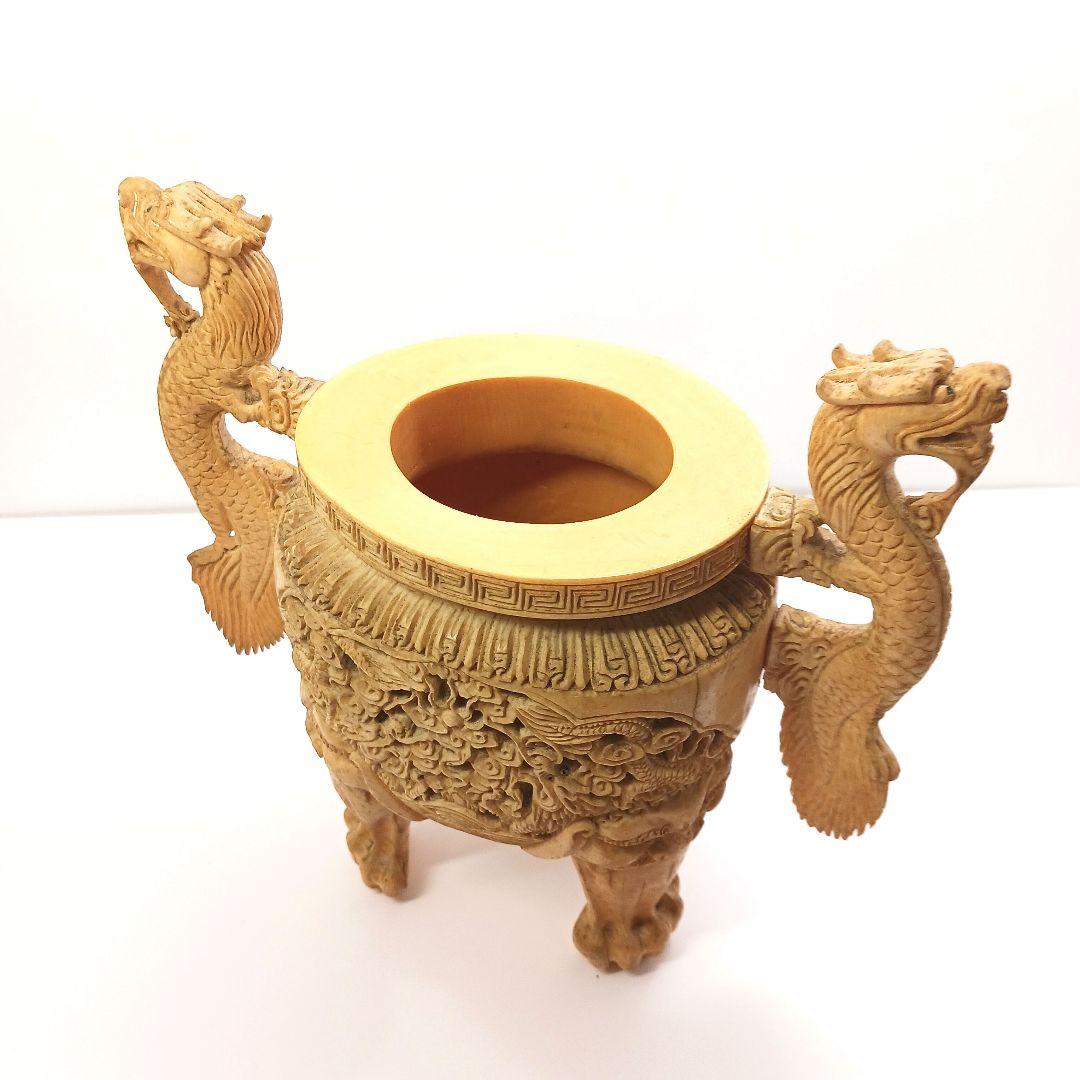 Y958-2 高級彫刻 細密造 龍細工 獅子香炉 重量1262.2g 高さ29㎝