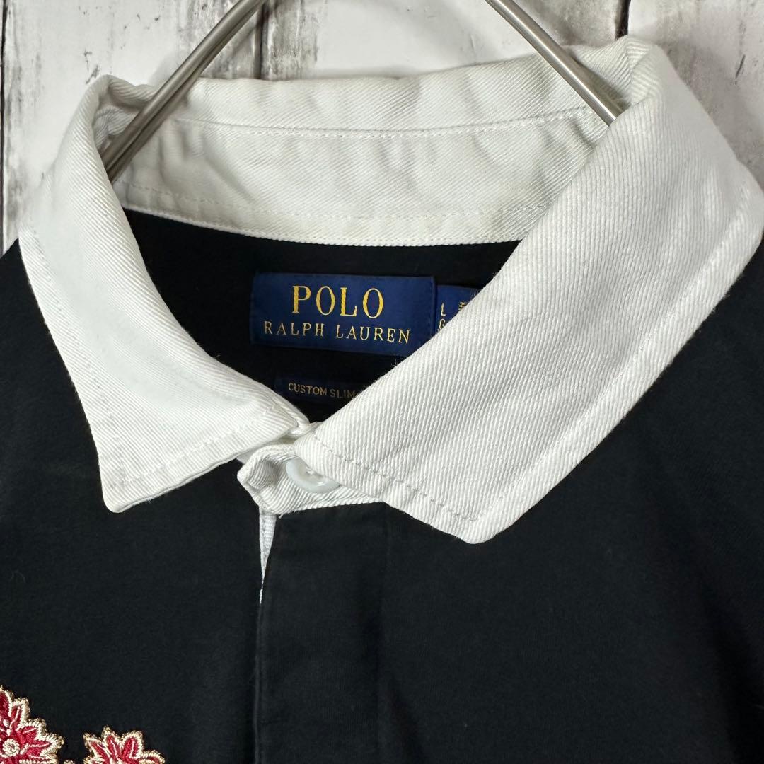 【ポロラルフローレン】ラガーシャツ☆ブラック　ゴールド☆刺繍☆ビッグポニー☆XL