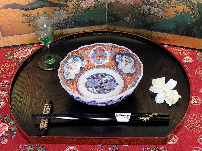 古伊万里　色絵 窓絵　藤に蝶　菊の図　膾皿　５客　C202AS-CWv