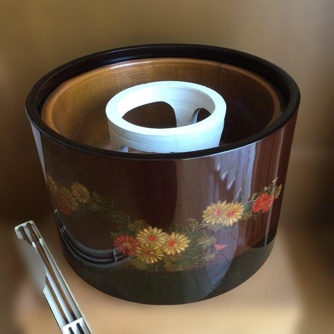 アンティーク　輪島塗り　火鉢　大型　五徳と火箸　木箱付き