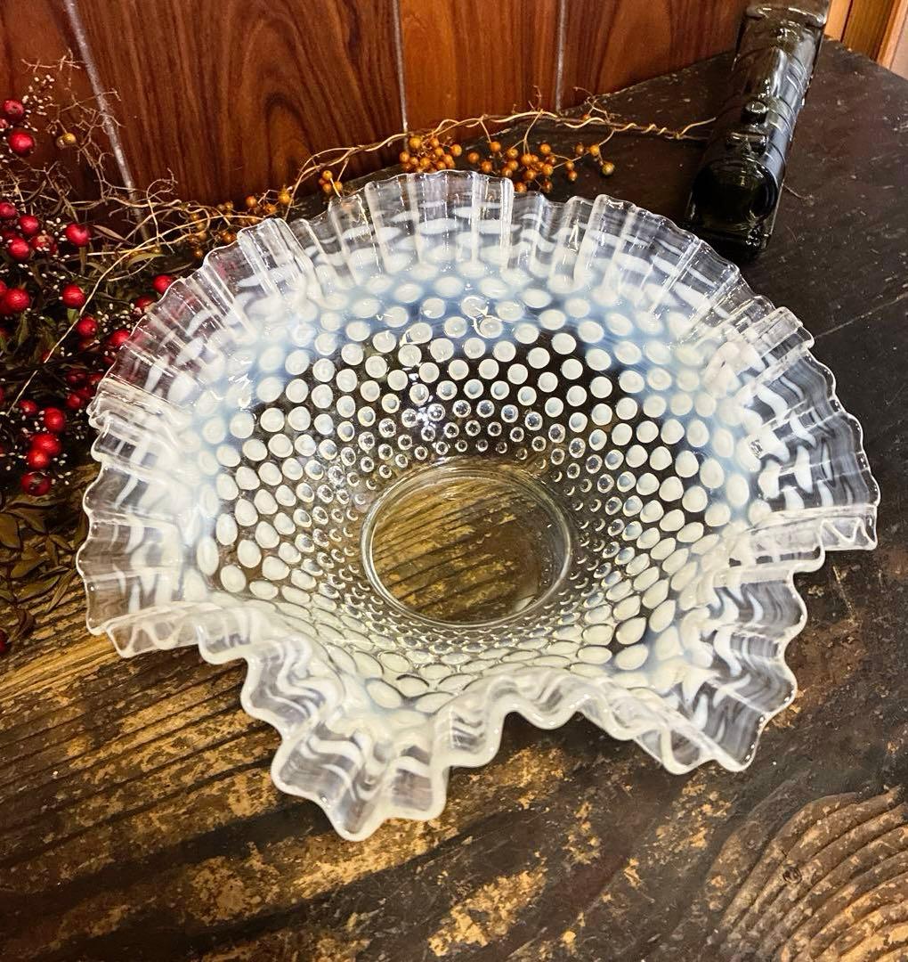 骨董　フェントン　オパールセント フリル　ボブネイル　電笠フリル　ボウル　大鉢