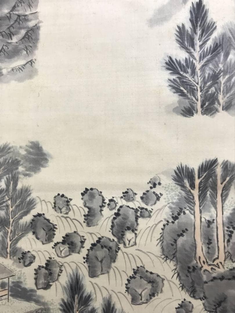 真作/嘯園/しょうえん/滝山水画賛/滝山水図/瀑布図/掛軸☆宝船☆AE-268