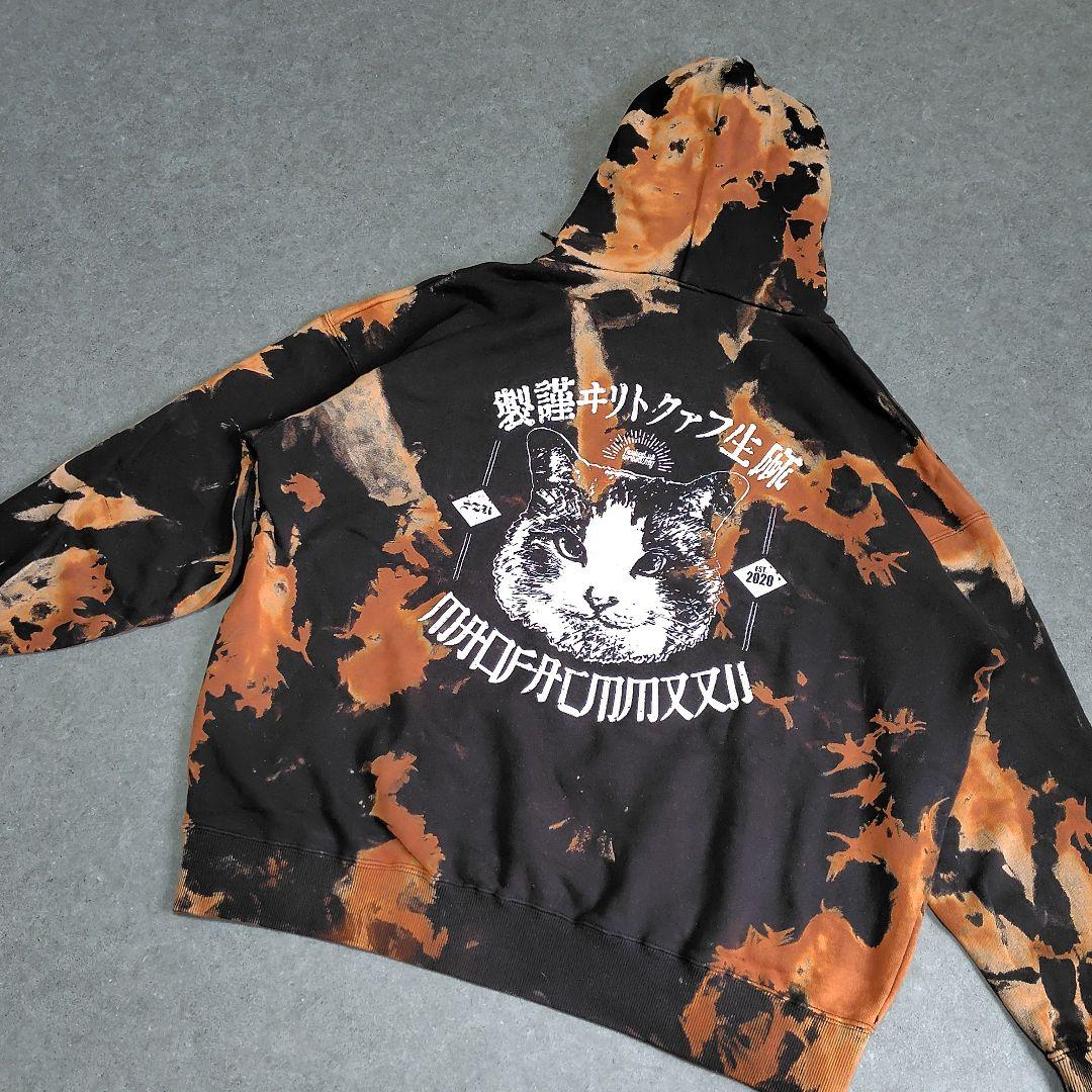 【美品】DDTプロレス MAOFAC パーカー タイダイ染め 黒 オレンジ M