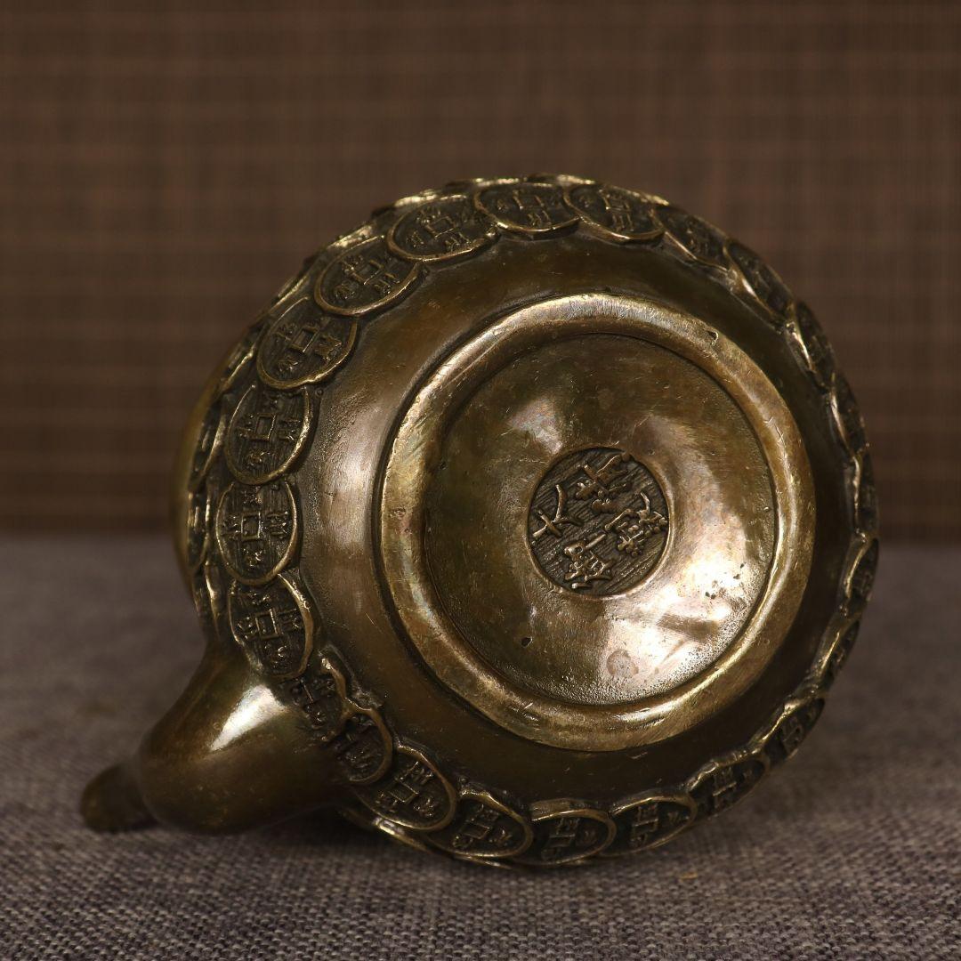 提梁壷 銅銭茶壺 工芸品 美術品 置物