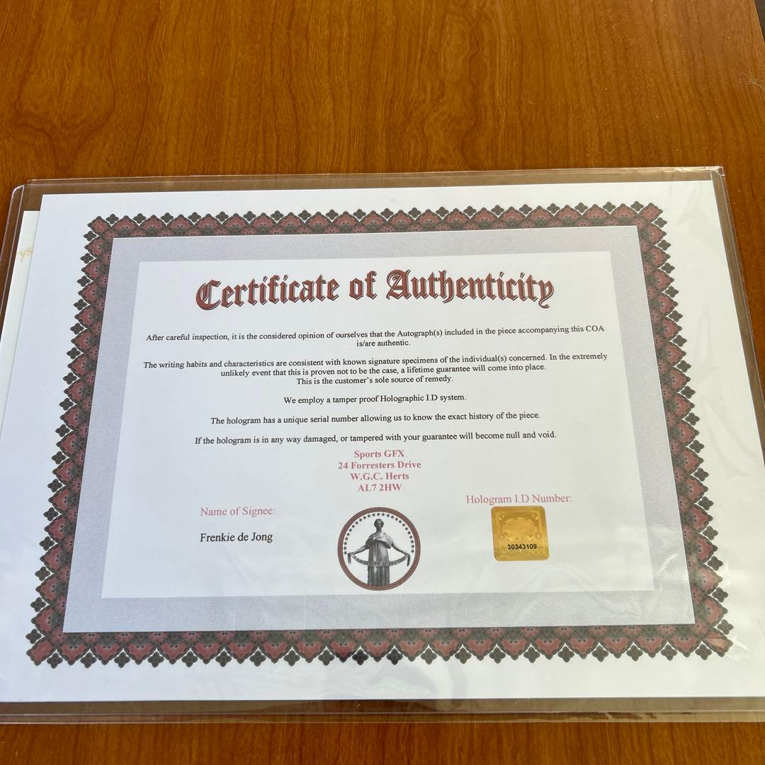 フレンキー・デ・ヨング オランダ代表 直筆サイン入りフォト バルセロナ 証明書付