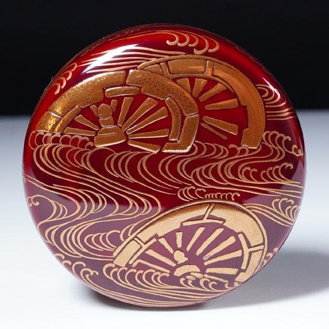 三代 清石（川谷内正廣）波車蒔絵棗　内梨地　共箱　輪島塗　薄茶器　茶道具