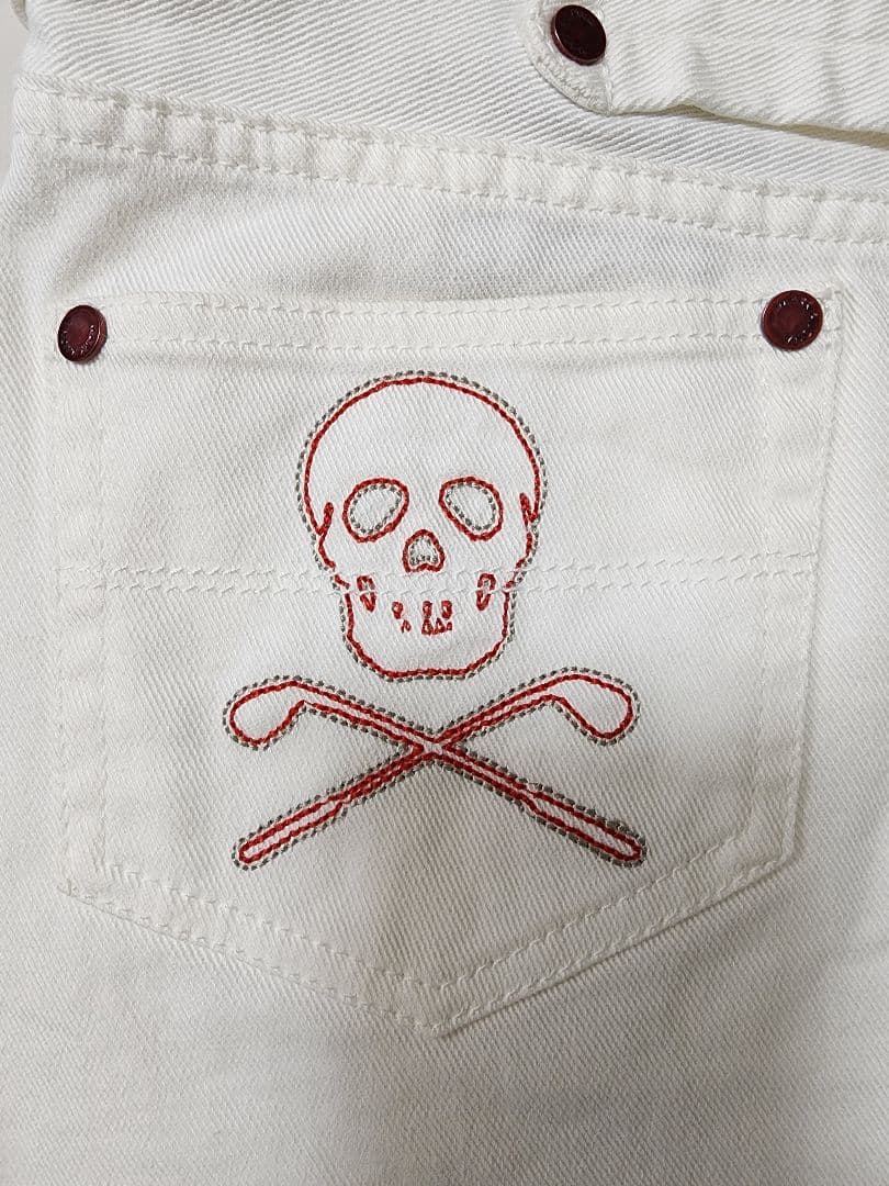 MARK LONA マークアンドロナスカル刺繍 ホワイトゴルフスカート& ベルト