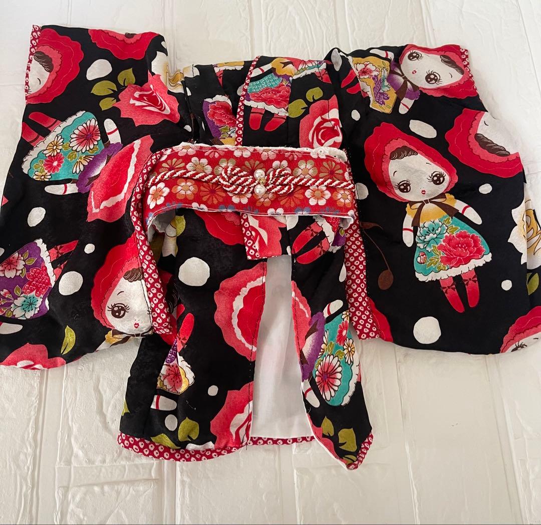 わんこお着物　犬猫♡振袖七五三　ひな祭りお人形柄帯付き