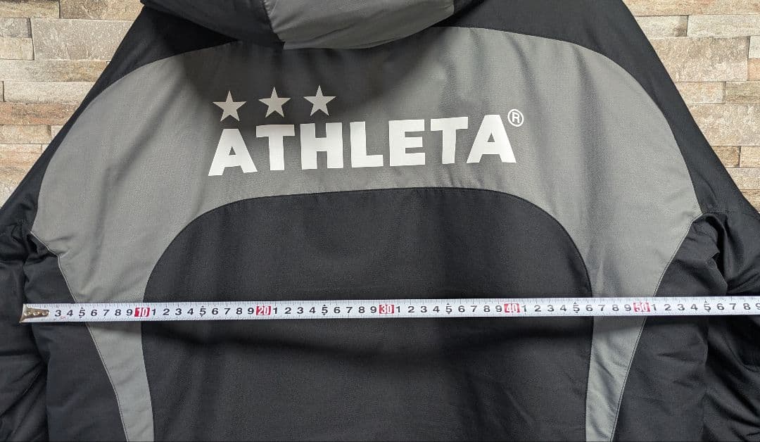 美品 希少モデル アスレタ 中綿ベンチコート ハーフ丈 ブラック系 Lサイズ