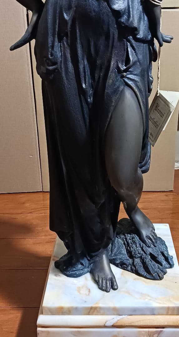 A.de.Luca 手彫り女神像 ブロンズ彫刻 大理石台座 アンティーク