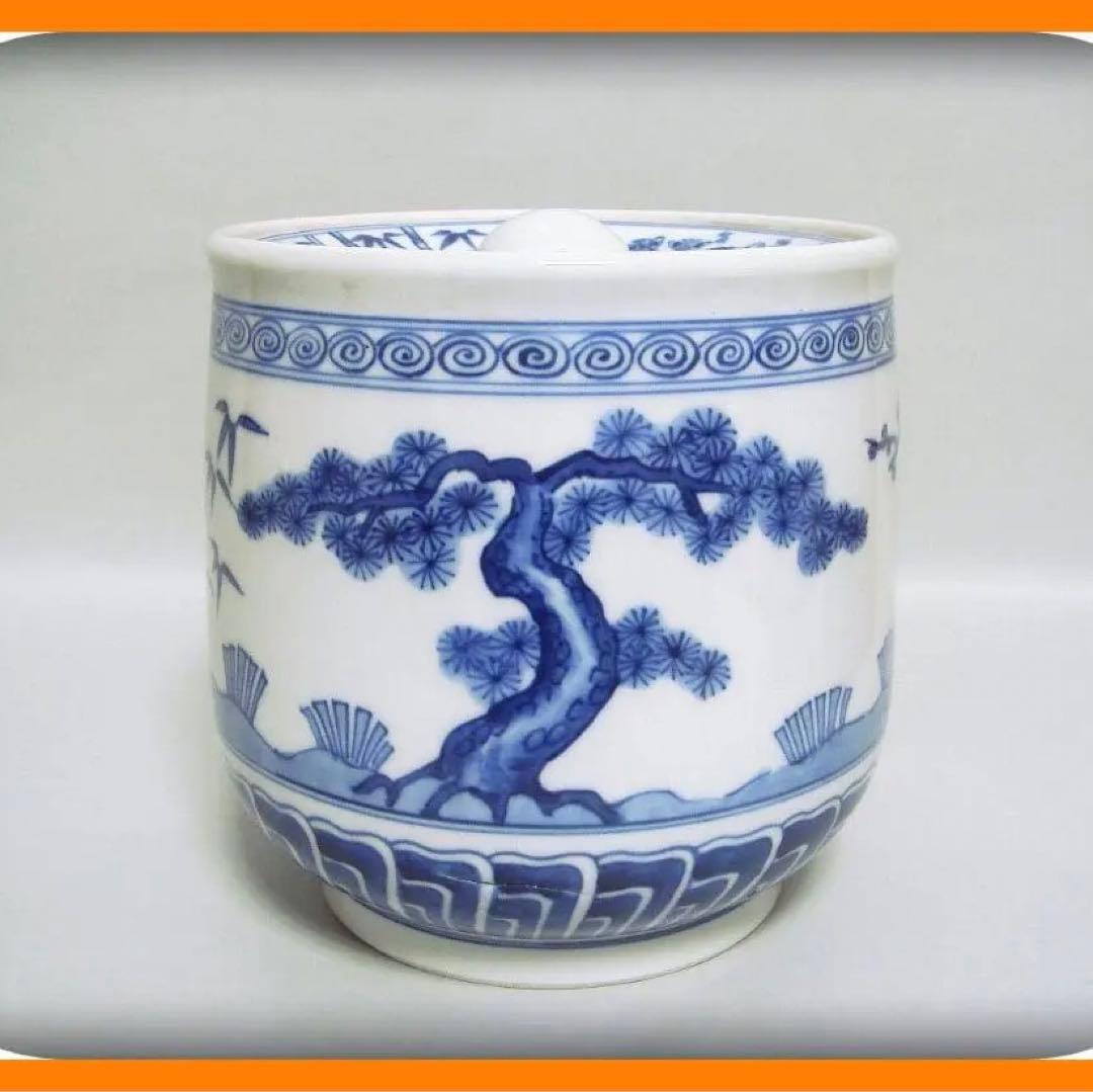 64『染付 松竹梅 水指 共箱』　/骨董品 古美術 アンティーク 古玩