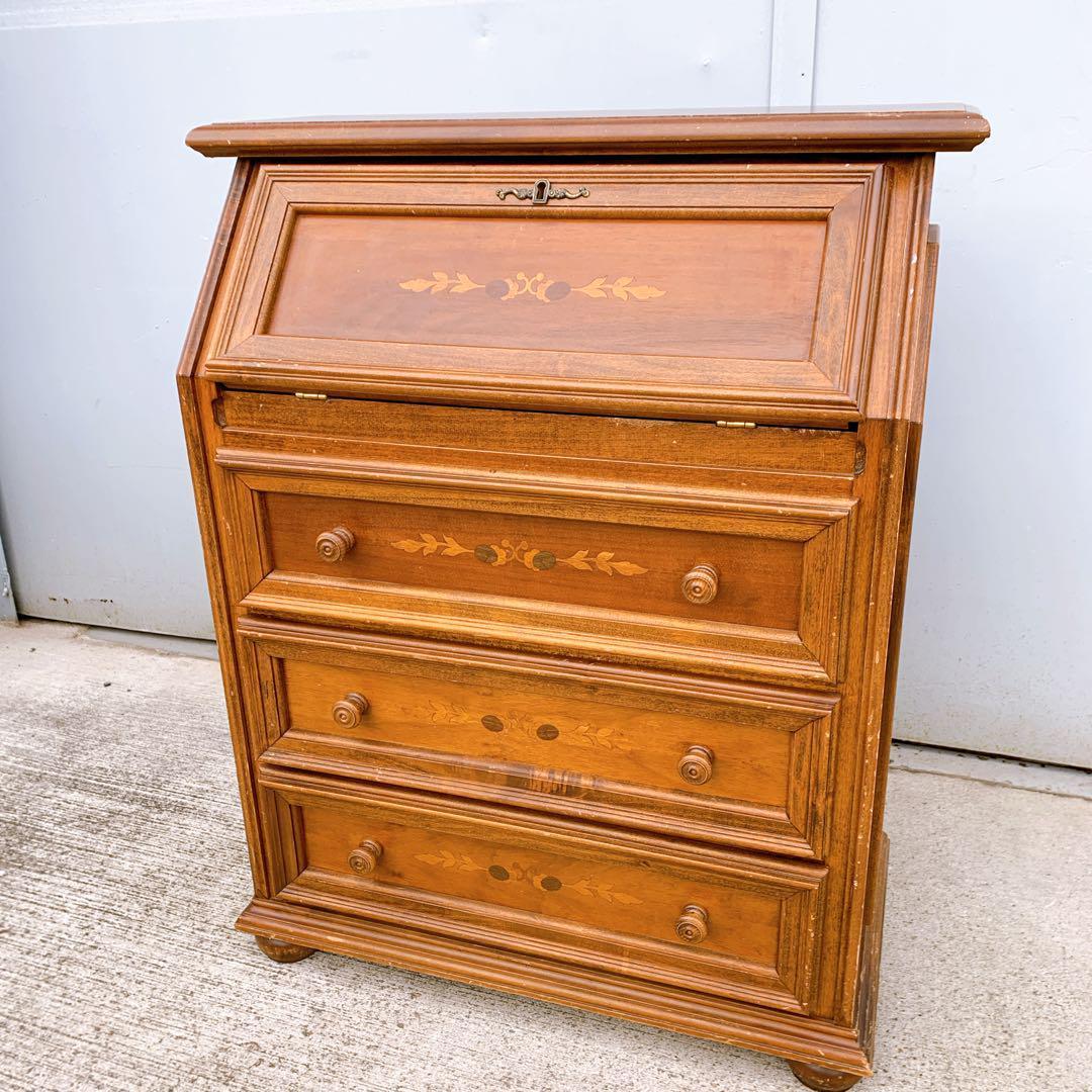 【稀少家具】イタリア 象嵌ライティング ビューロー レトロ机 木製 デスク