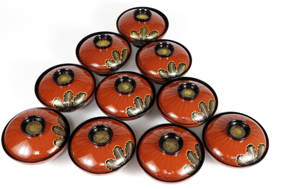 漆器　輪島塗　金蒔絵　木製　蓋付椀　箸付き　お煮物椀　吸物椀　10客 共箱