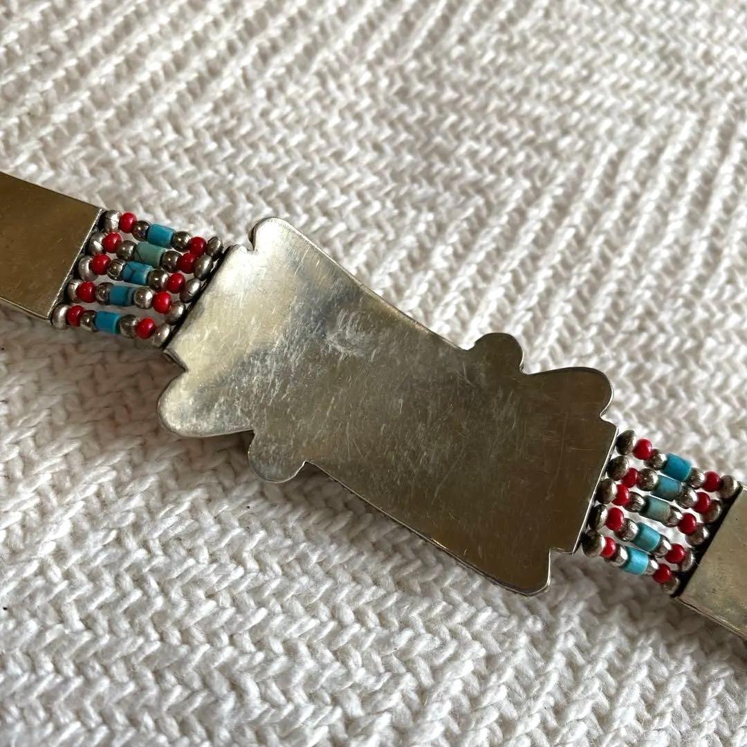 チベット銀象嵌細工ブレスレット 琥珀調 ターコイズ 珊瑚 伝統工芸シルバー