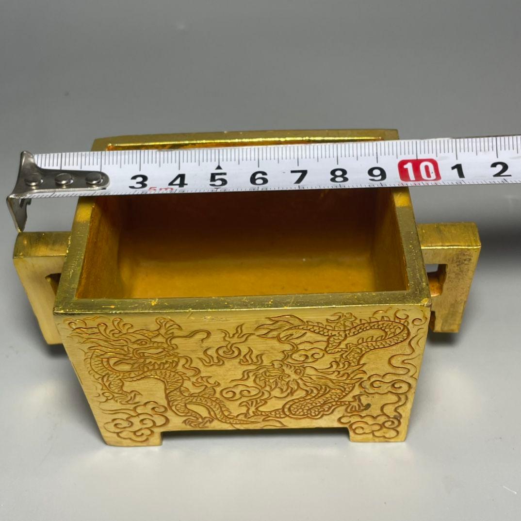 銅制 竜紋透かし彫り蓋宣徳方炉 室内香炉 香道具 茶道具 装飾品 工芸品 置物