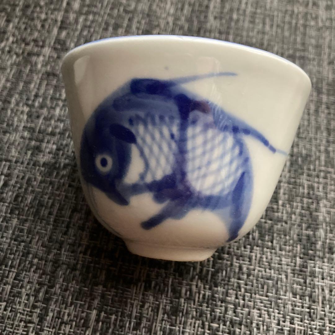 骨董　煎茶碗　手描き染付　茶器　湯のみ　4客セット　※値下げしました