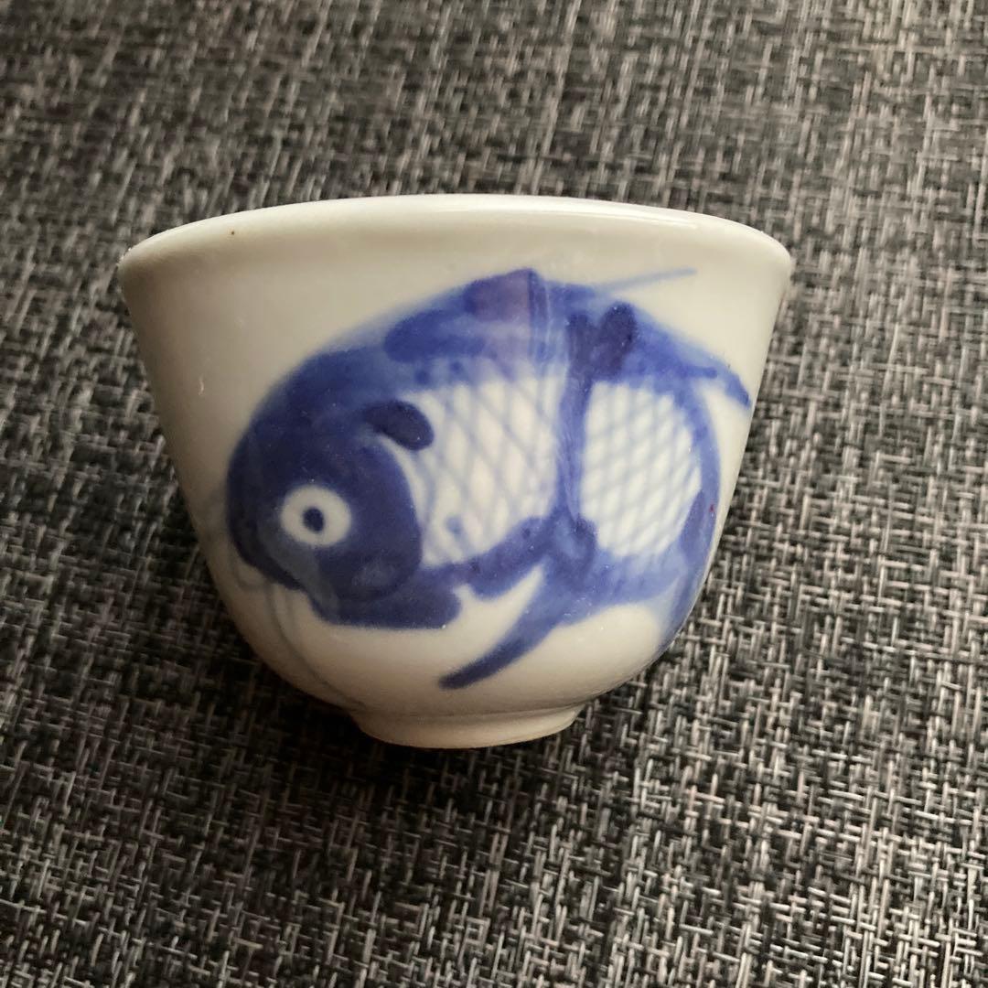 骨董　煎茶碗　手描き染付　茶器　湯のみ　4客セット　※値下げしました