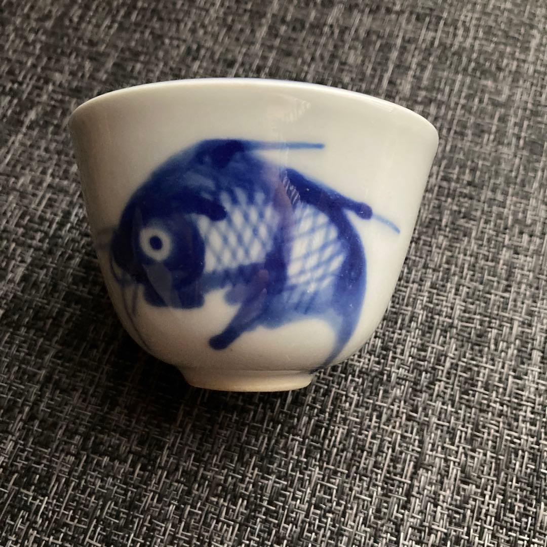 骨董　煎茶碗　手描き染付　茶器　湯のみ　4客セット　※値下げしました