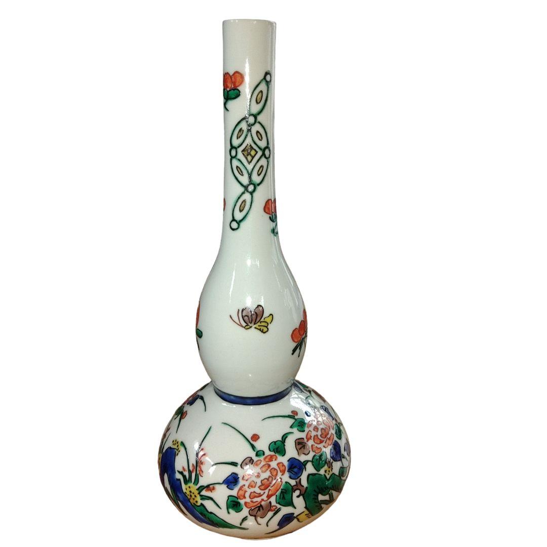 九谷焼　角福　鳥草花文瓢箪形花瓶