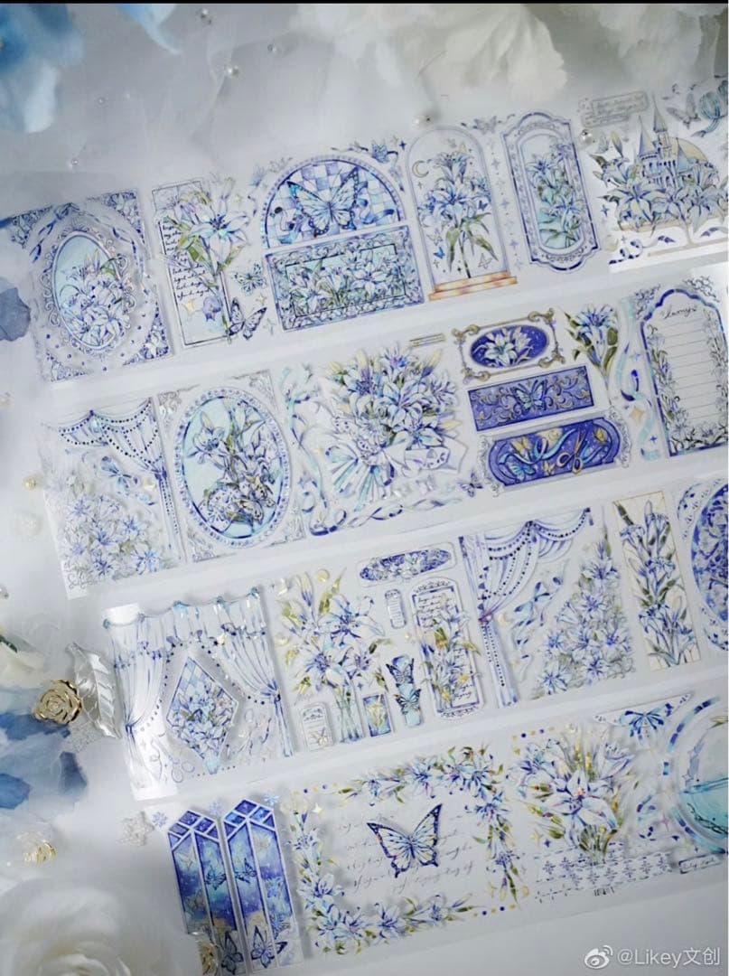 M1298.Likey文創 蔚蓝百合 マスキングテープ PET贝壳光