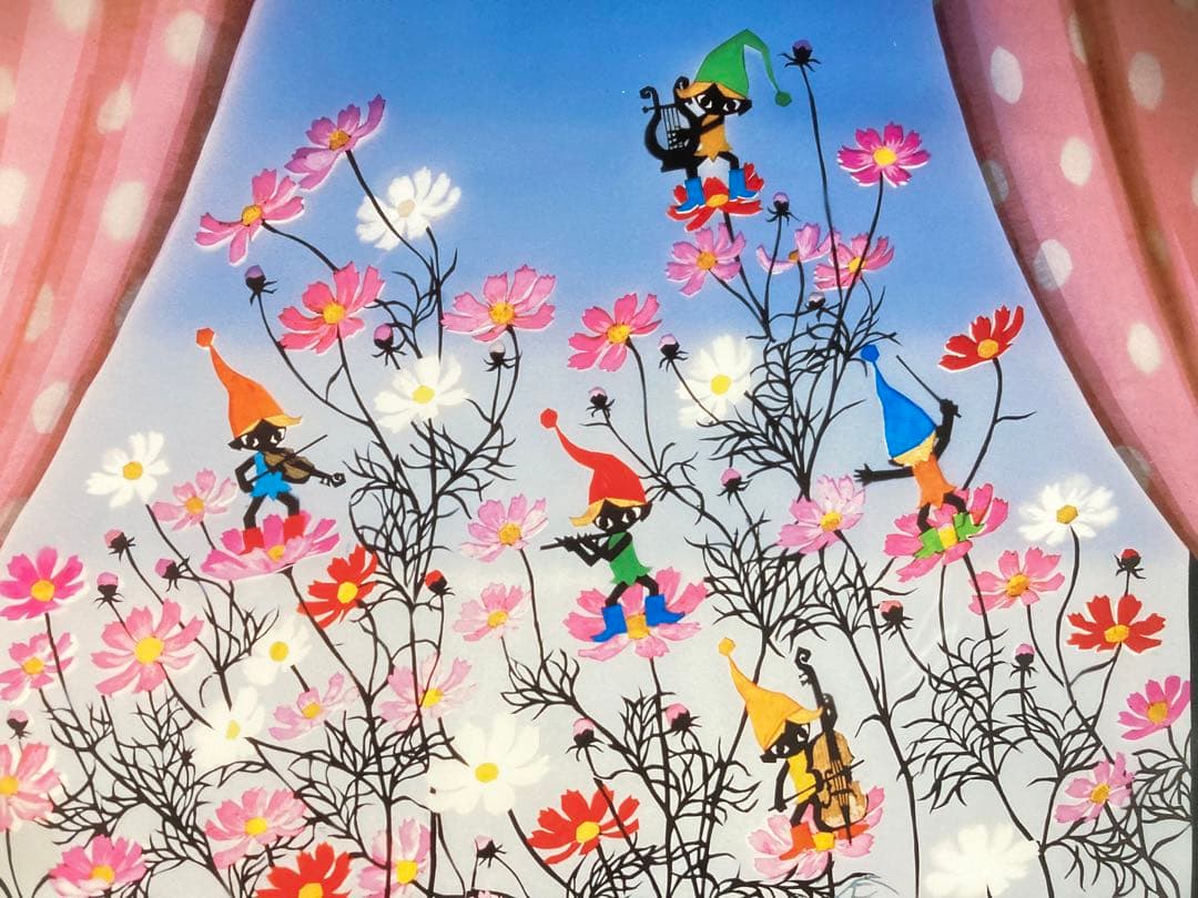 【新品】藤城清治「コスモスとこびと」セリグラフ 刷込みサイン 保証書有り 版画