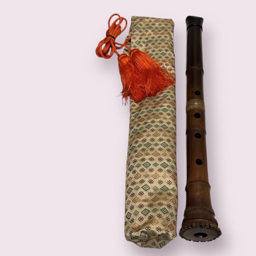 美品 尺八 竹勇 二印 銘あり 田嶋撰 琴古流 中継ぎ 銀縁唄口 一尺六寸 五孔