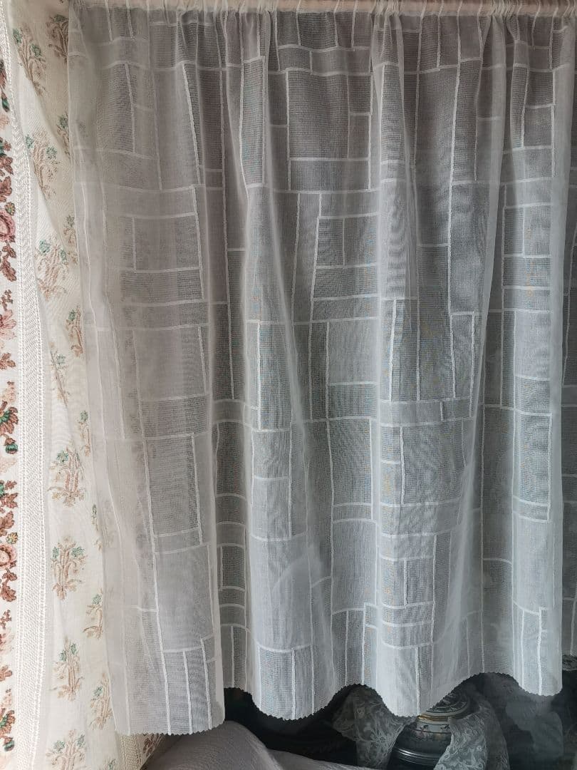 アンティーク ノッティンガムマドラスレース カーテンパネル 四角❐長方形モチーフ