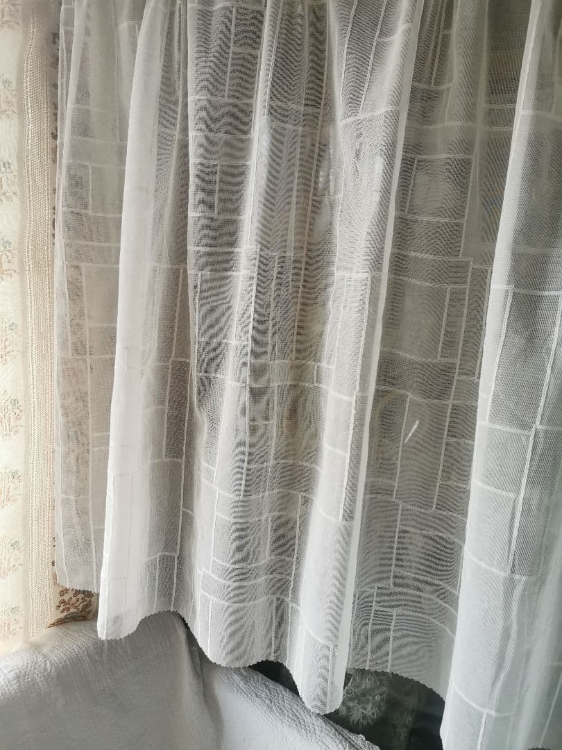 アンティーク ノッティンガムマドラスレース カーテンパネル 四角❐長方形モチーフ