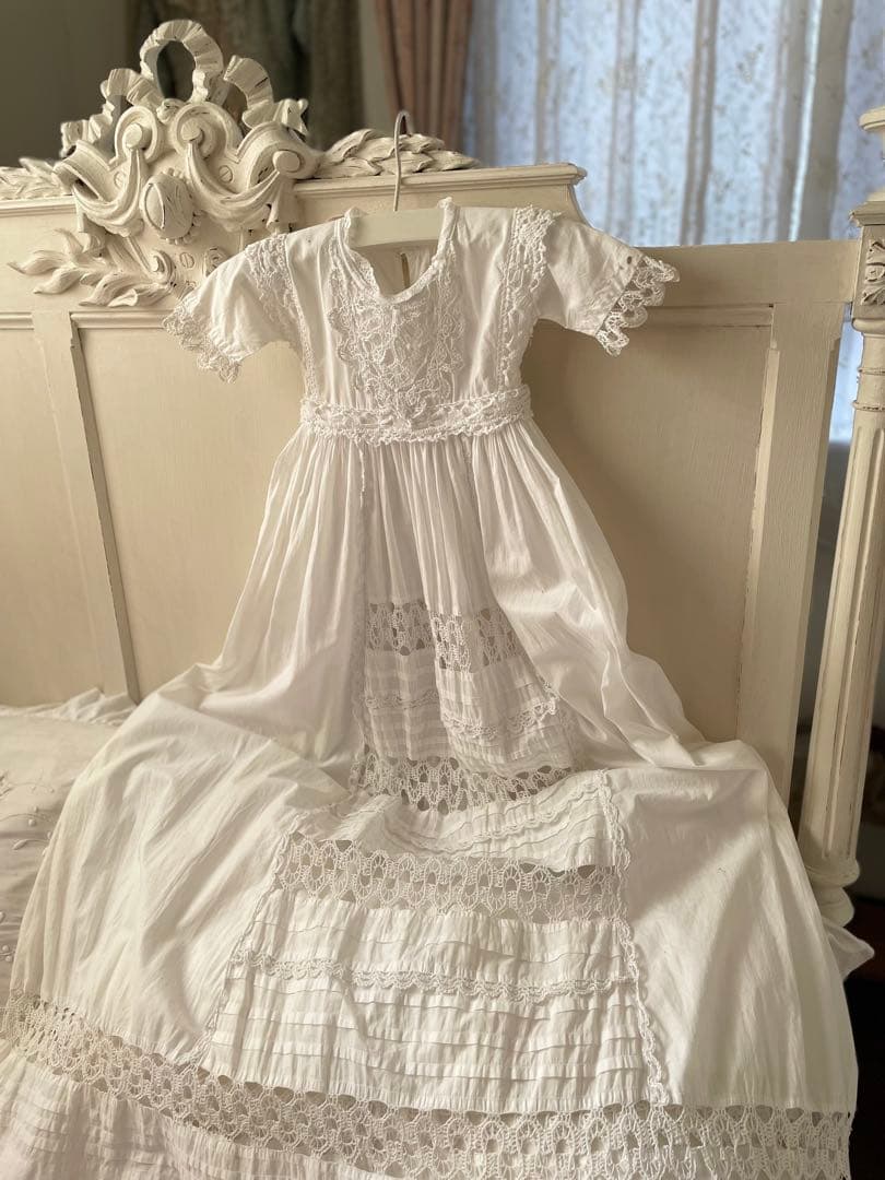 ˚✧₊⁎ 手編みレースのアンティークベビードレス⁎⁺˳✧༚ フランスアンティーク