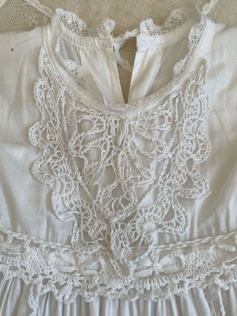 ˚✧₊⁎ 手編みレースのアンティークベビードレス⁎⁺˳✧༚ フランスアンティーク