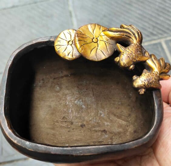 古玩銅器収蔵擬古純銅金魚筆洗灰皿硯台包漿老道家庭書房置物