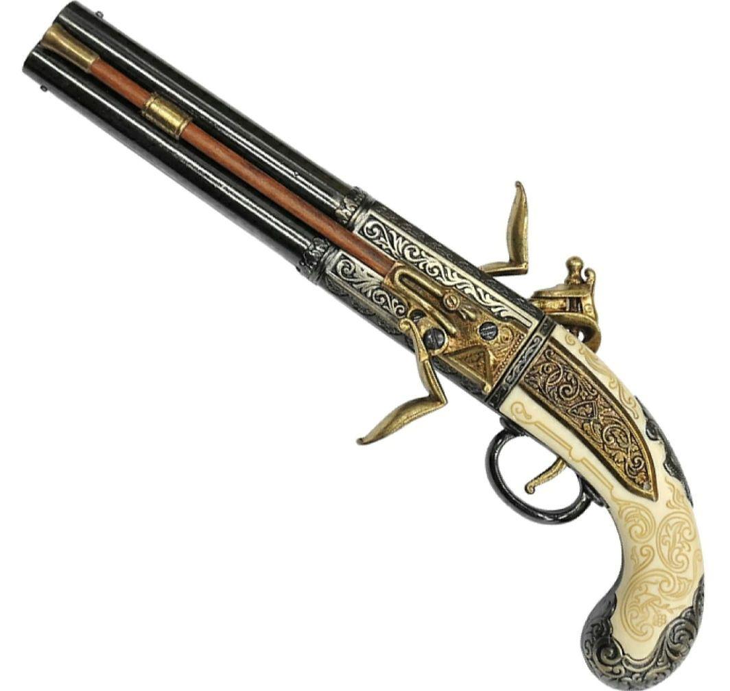 DENIX ダブルバレル 回転式フリントロックピストル イギリス 1264