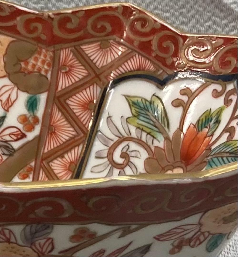 B12s 伊万里焼　錦柘榴図多角形鉢　江戸期　会席・懐石料理