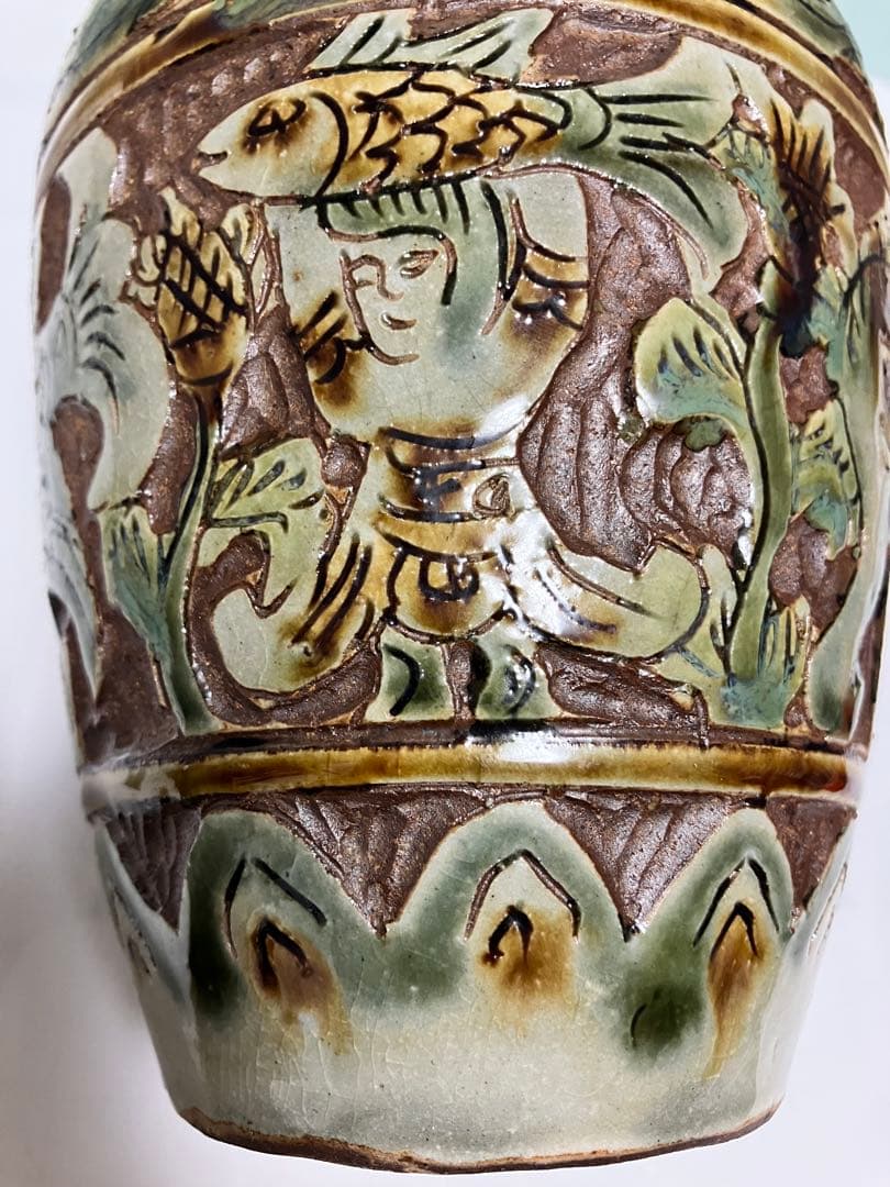 琉球　沖縄　壺屋焼【故】島袋常明作　エジプト紋壺　ヤチムン　やちむん　希少　レア