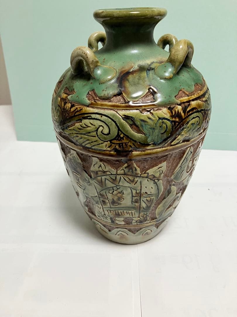 琉球　沖縄　壺屋焼【故】島袋常明作　エジプト紋壺　ヤチムン　やちむん　希少　レア