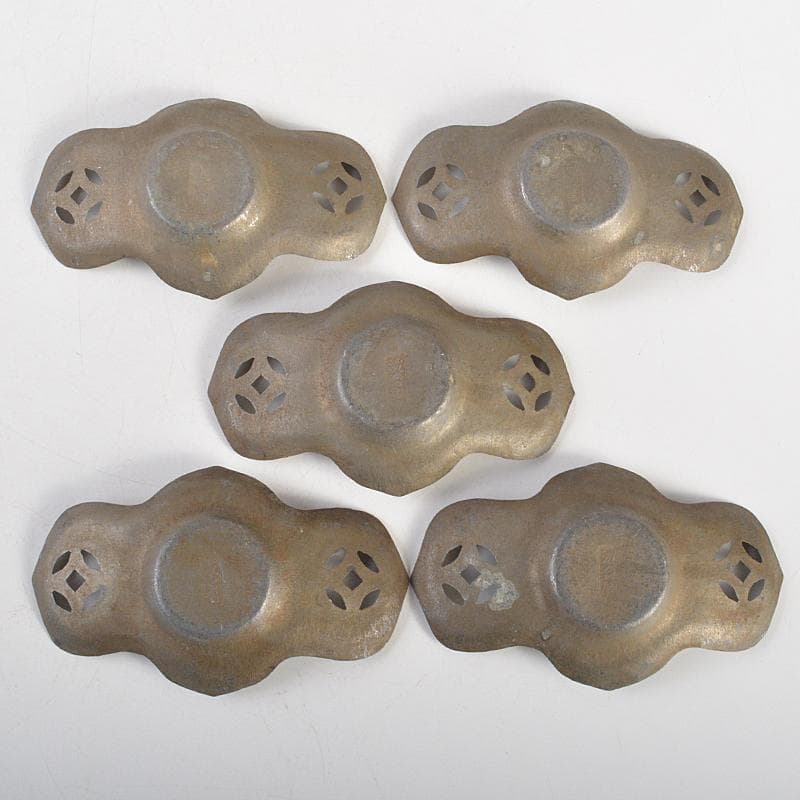 中国　古錫　洸存周款　木瓜式　茶托　五客　合計約186g　V　R7463