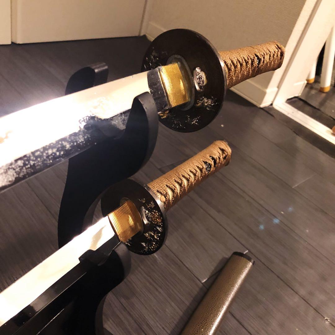 高級模造刀　居合刀　 美術刀剣　太刀　脇差　大小セット　2本セット　茶白拵え