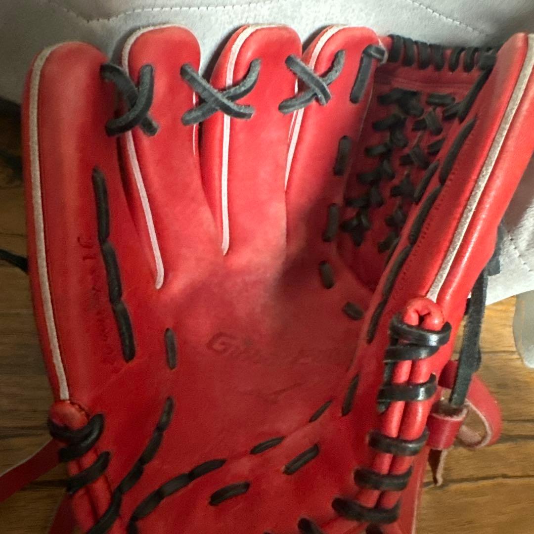 レッド 軟式グローブ レザー製 ストライプデザイン