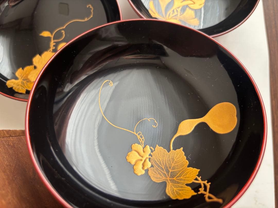 時代漆器　京都　蒔絵師　長野横笛　吸物椀　絵替　9客　共箱