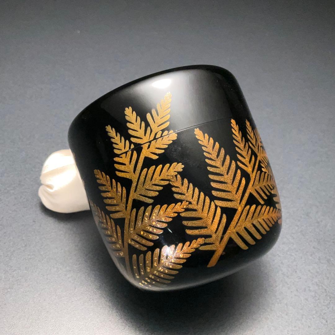 棗　池田喜一　加賀蒔絵　蝶にシダ　共箱　R1327ダN3