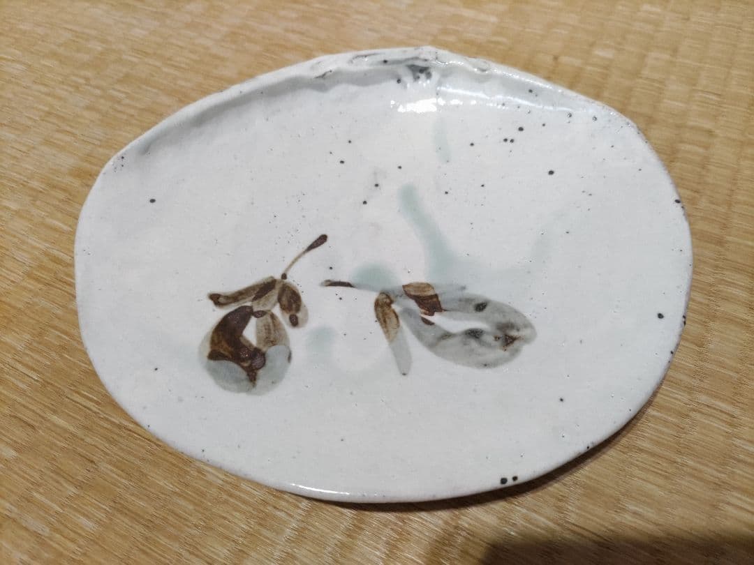 永江港史　粉引貝形皿　共箱・布　美品