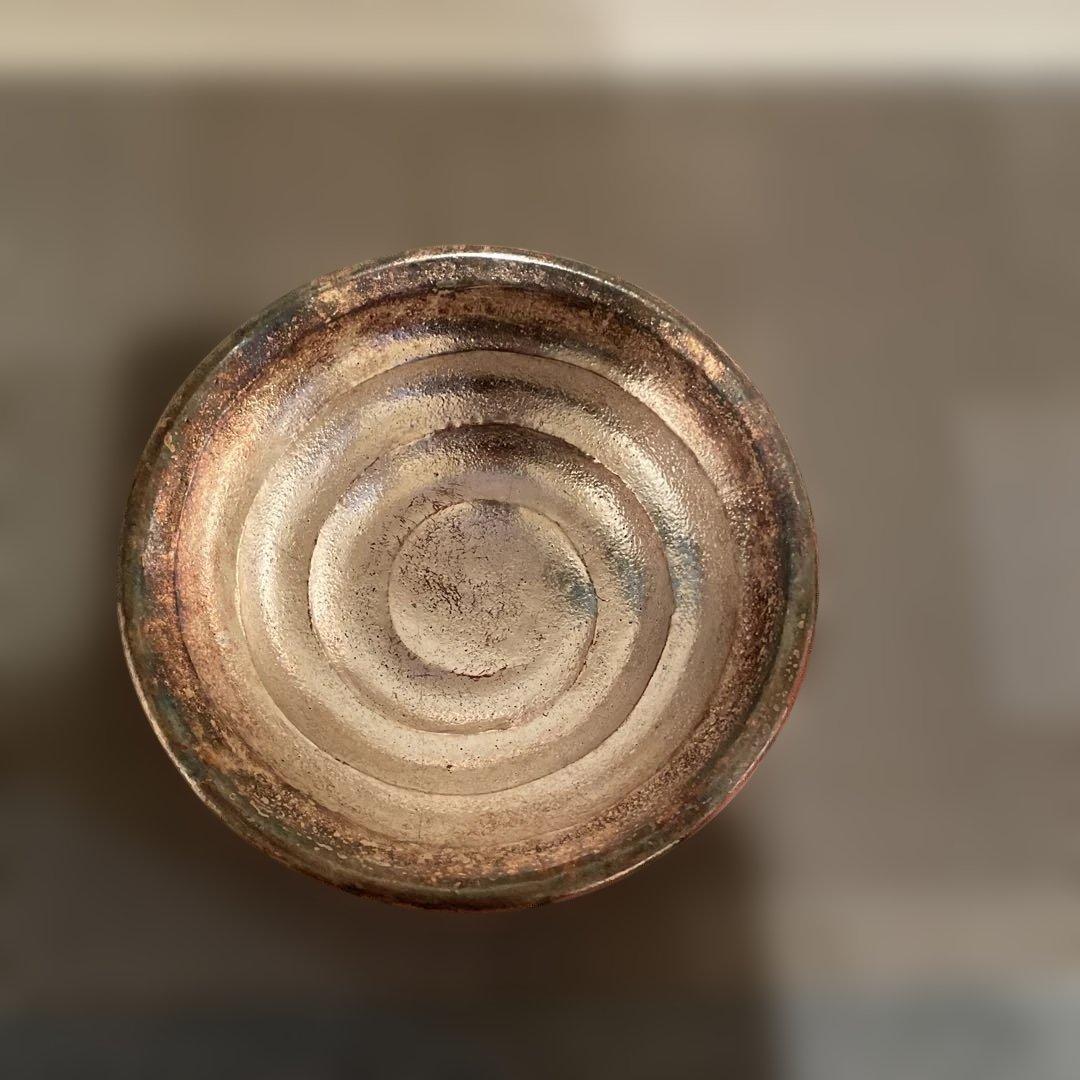 嶋台茶碗　佐々木松楽造　赤楽金銀　楽茶碗